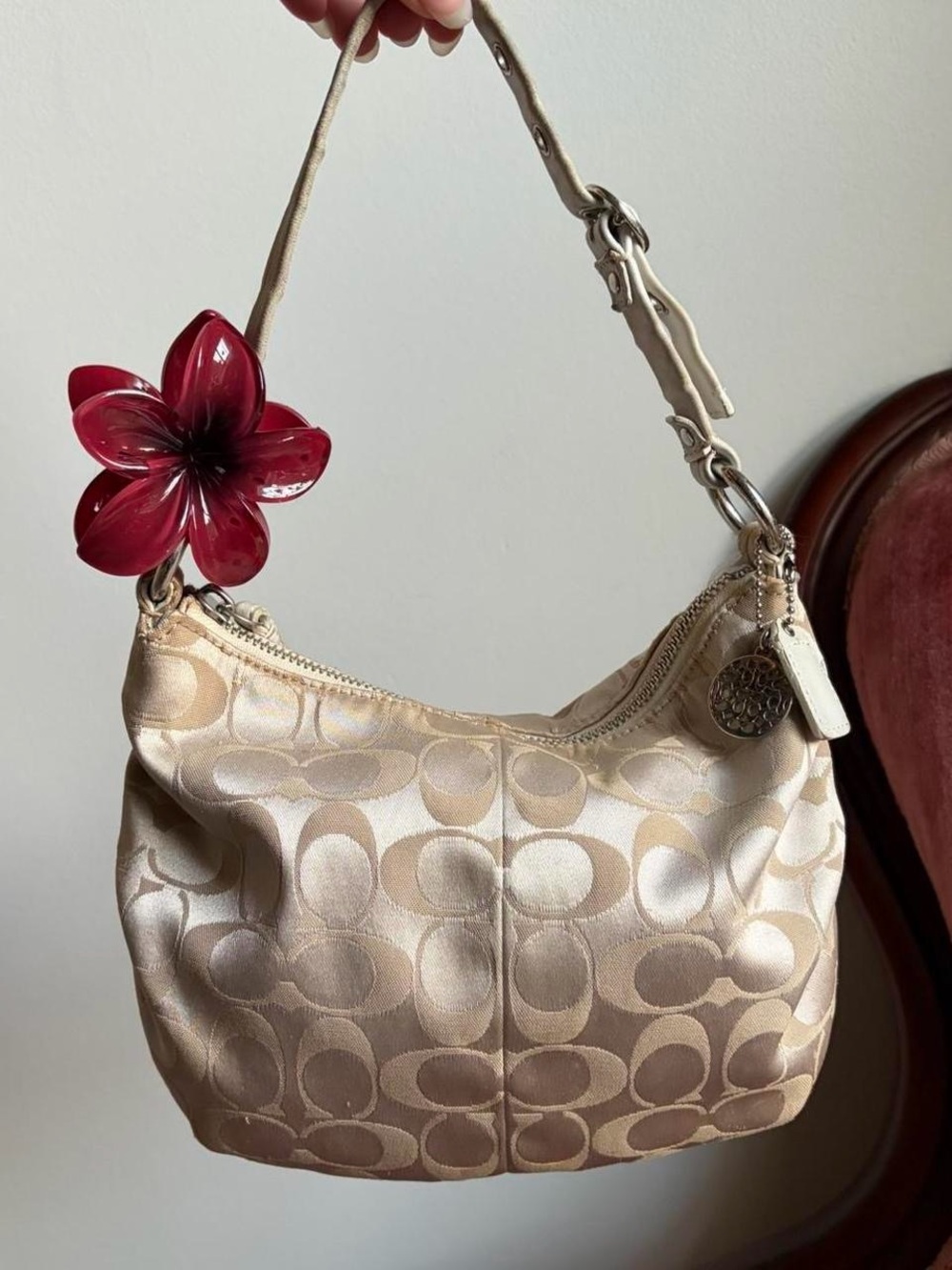 Coach Signature Jacquard Champagne Shoulder Bag Y2K
